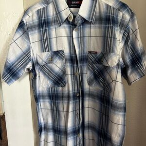 Gianni Blue Plaid Button Down Short sleeve Shirt Size L
